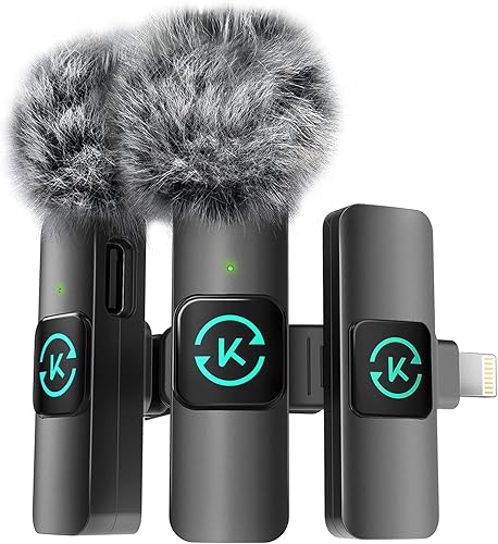 Kingwell Micrófono Lavalier inalámbrico para iPhone, 2 mini micrófonos con audio más claro, micrófono inalámbrico de solapa para grabación de video,