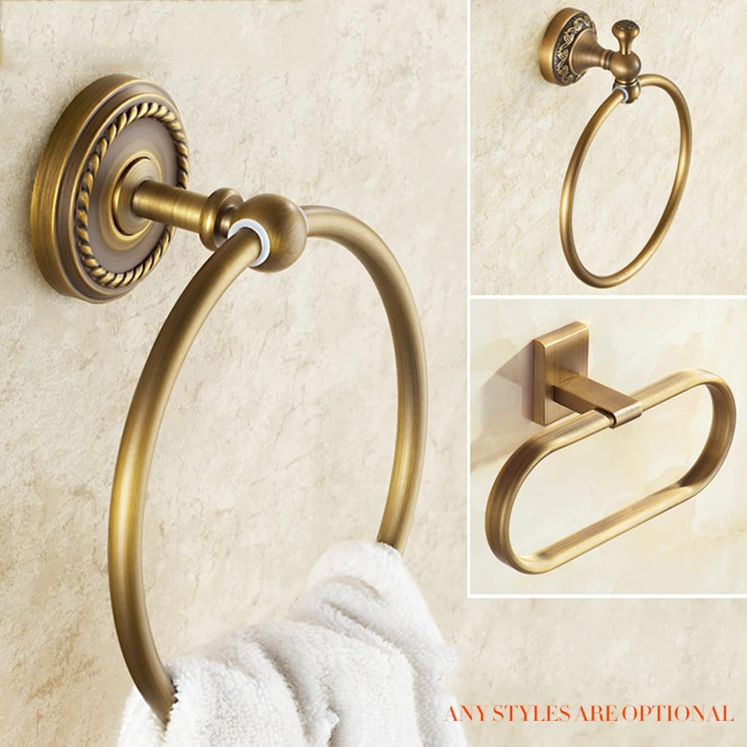 LSLYTQ Antique Towel Ring, All Copper Towel Holder, European Round Towel Rack, Bathroom Towel Bar