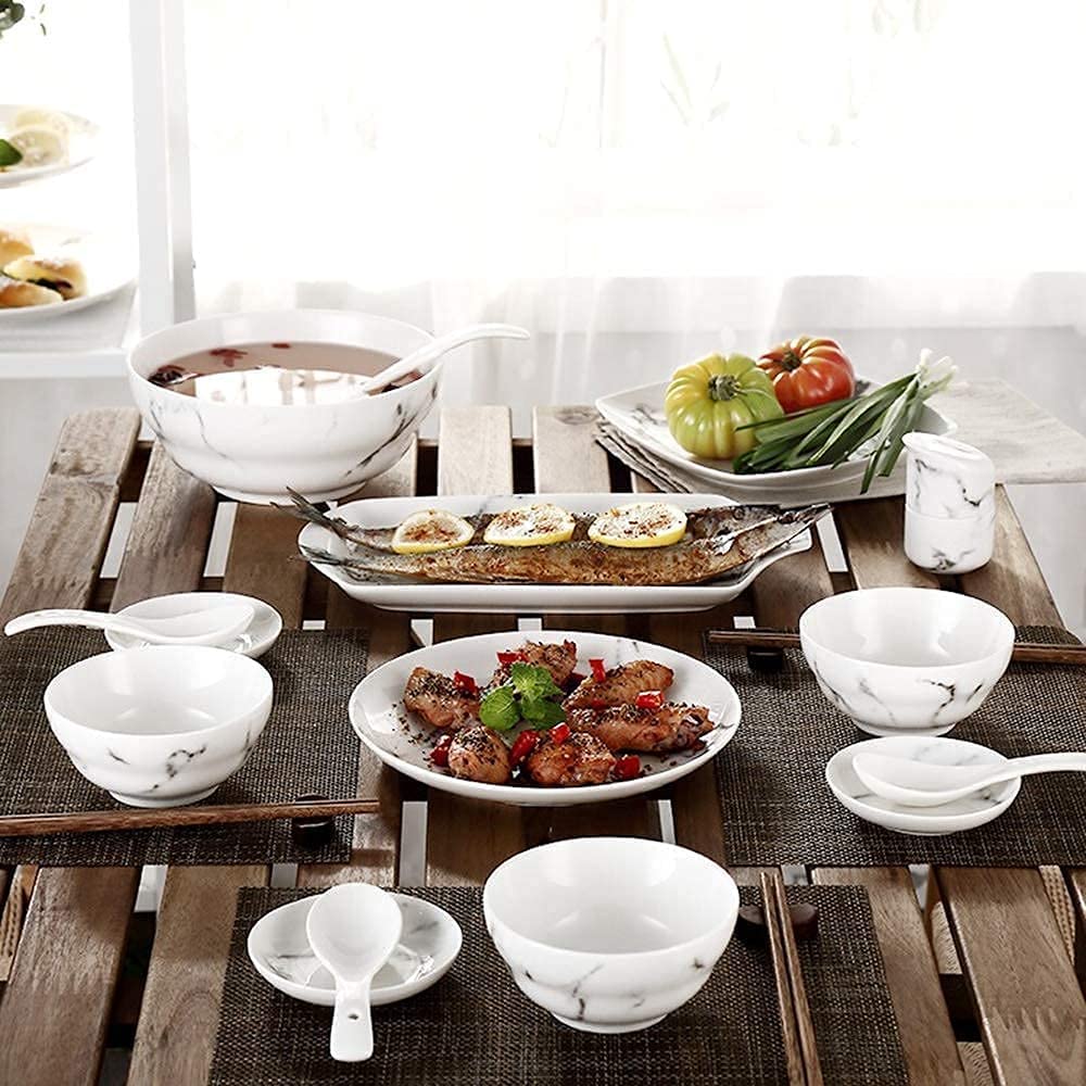 LIANYU Set Stoviglie In Gres 18 Pezzi (servizio 6) | Piatti Piani 26cm, Piatti Insalata 19cm, Ciotole 14cm | Bianco Neve, Lavabile In Lavastoviglie, Microonde E Forno