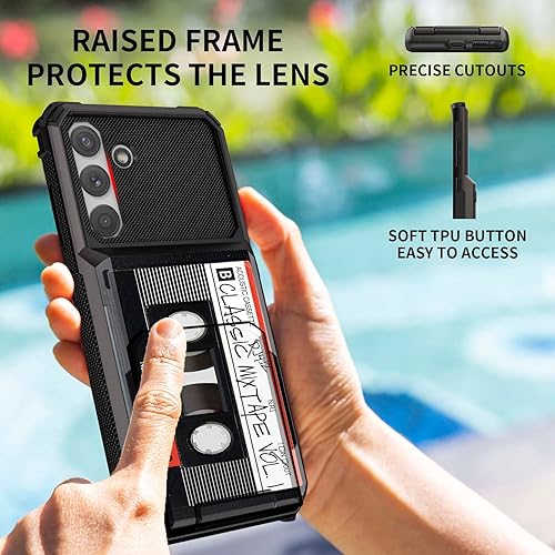 Miniatura 4 de Rossy Funda para Samsung A14 5G Galaxy A14 5G con tarjetero de crédito, ranuras ocultas, tapa abatible, casete de audio retro, doble capa,