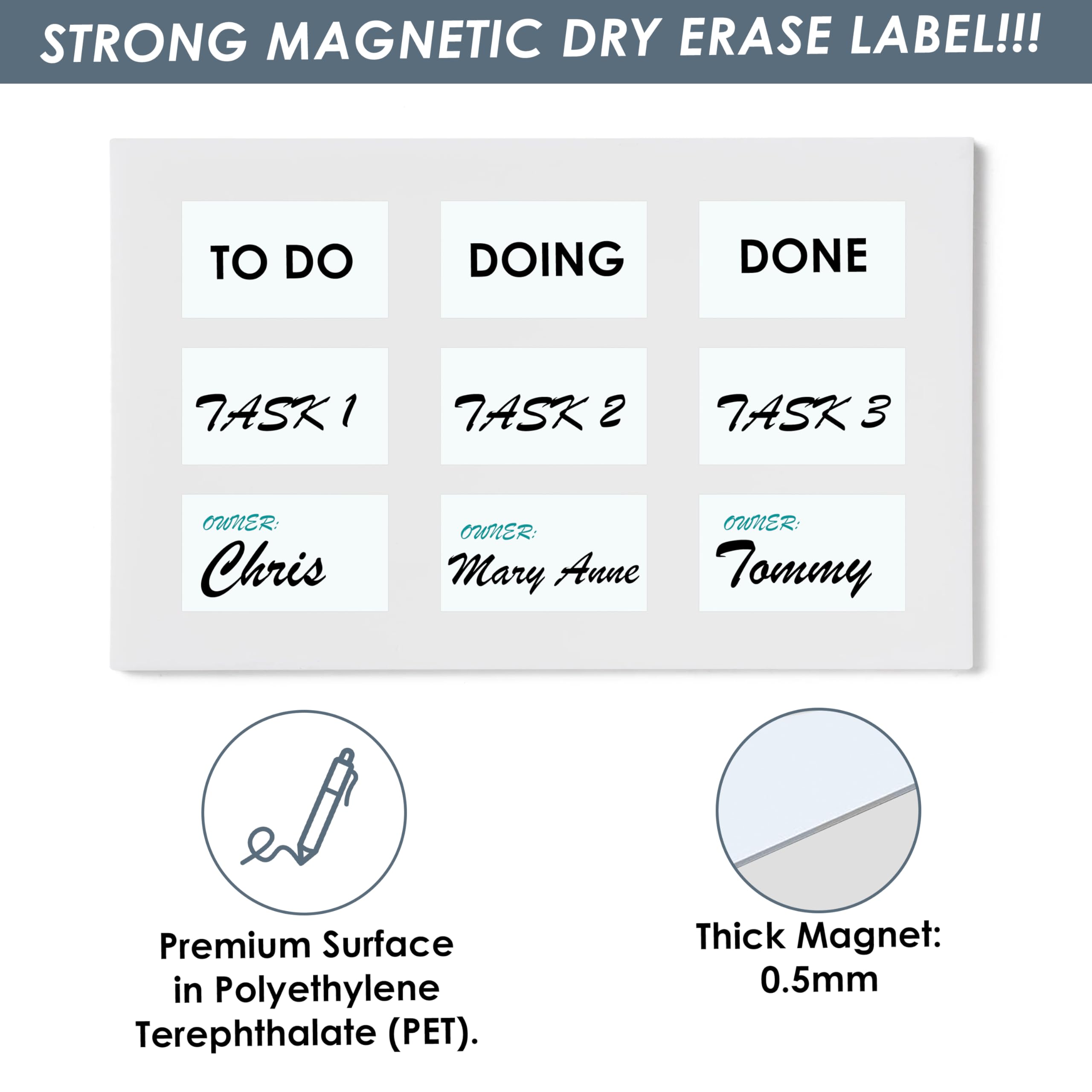 SweetCiervo Magnetic Labels 5x3 28-Pack - Highly Durable and All-Purpose Dry Erase Magnetic Labels for Office, Classroom, Home, Organizers. Whiteboard Blank Magnet Stickers and Magnetic Name Tags. - Image 3