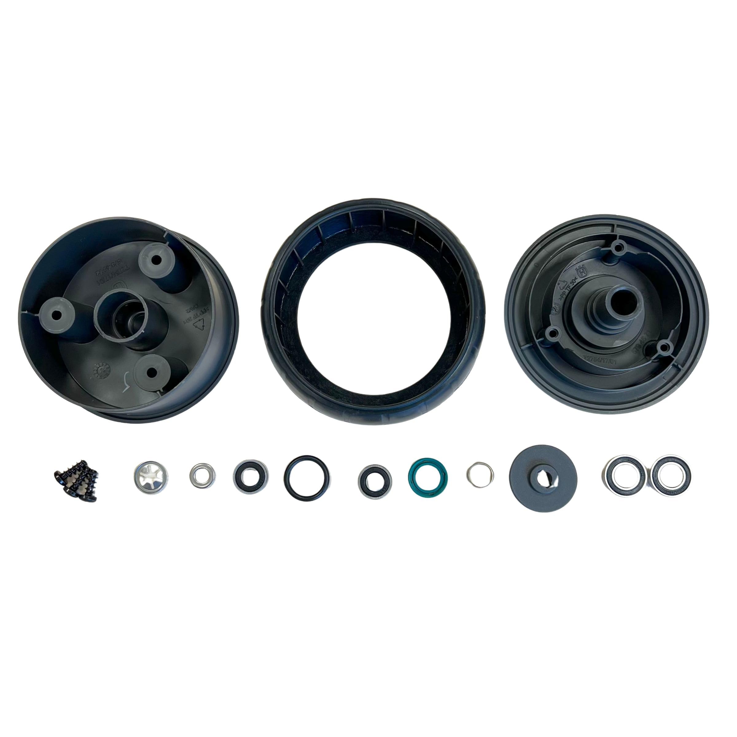 TIMBERA Kit di Riparazione – Compatibile con Husqvarna Automower: Ruota Anteriore Senza Asse con Cuscinetti, Guarnizioni, Mozzo e Battistrada – Modelli 310 315 315X