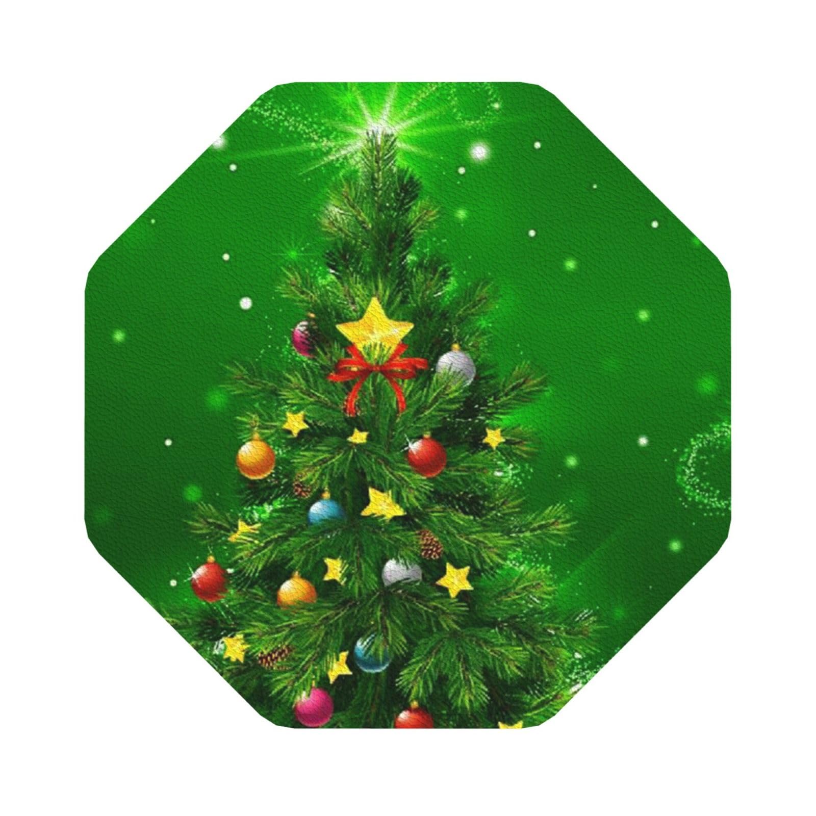 christmas trees PU Leather Coasters Set of 6 Octagon Drink Coasters