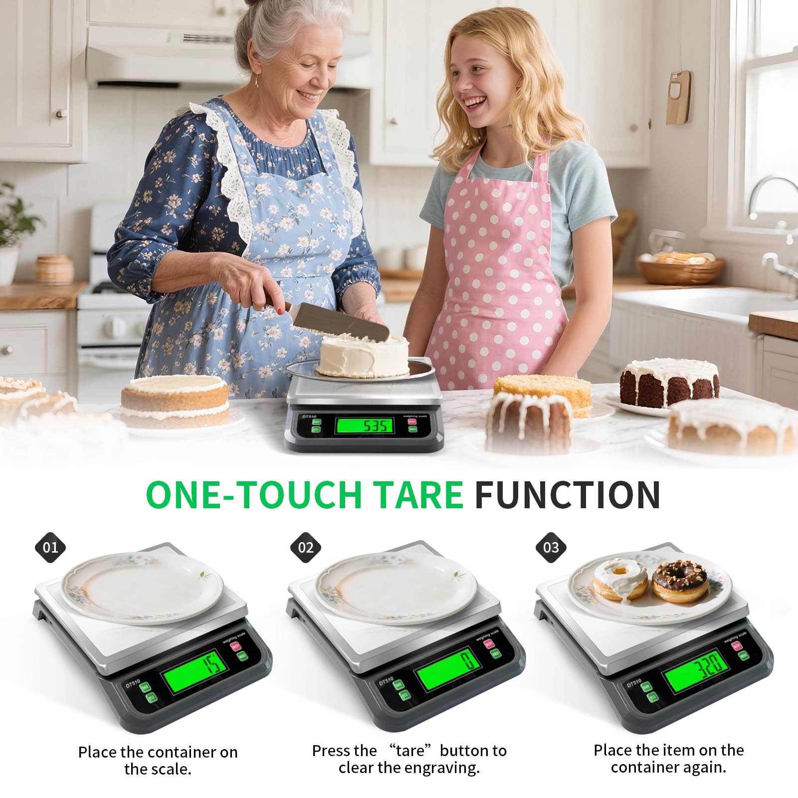 Bilancia digitale per alimenti da cucina, 40 kg, con funzione tara e funzione PCS, in acciaio inox, per cucinare con adattatore, 6 unità (grigio, 40 kg)