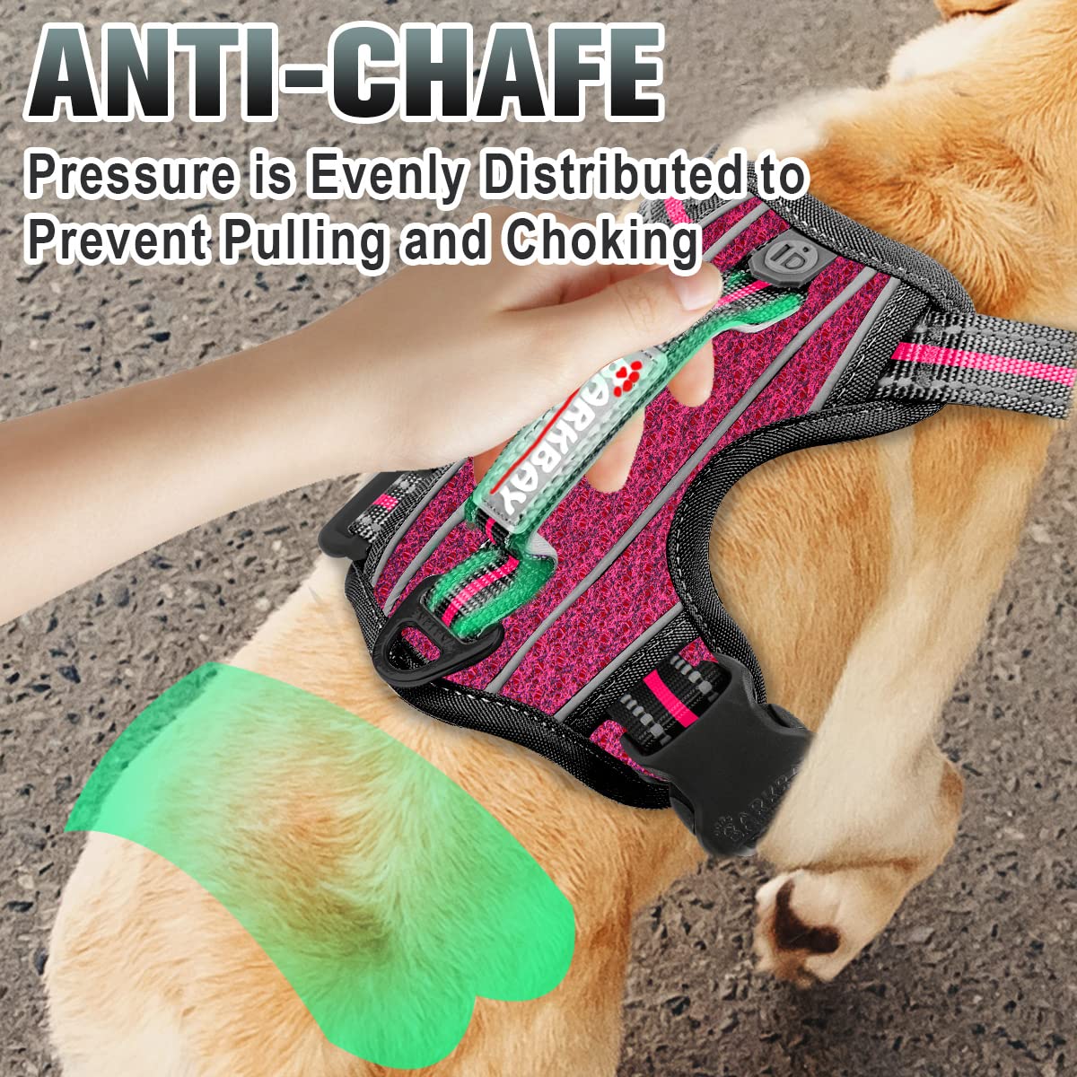 BARKBAY No Pull Dog Harness Large Reflective Dog Harness with Front Clip and Easy Control Handle for Walking Training Running with ID tag Pocket(Pink/Black,M) - Image 4