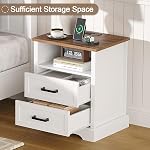 ChooChoo Farmhouse Night Stands with Charging Station, Wood Nightstand Set of 2 with 2 Drawers, Bedside Table with Open Storage Shelf for Bedroom, White