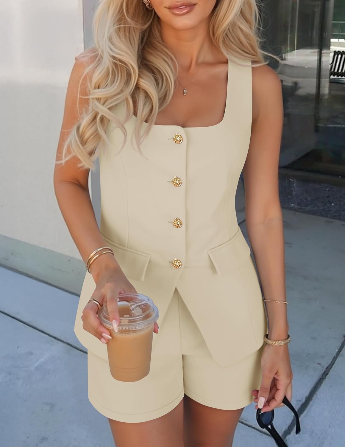 ZESICA Womens Summer 2 Piece Short Sets 2026 Suit Vest Tops Matching Set Business Casual Dressy Outfits - Image 2