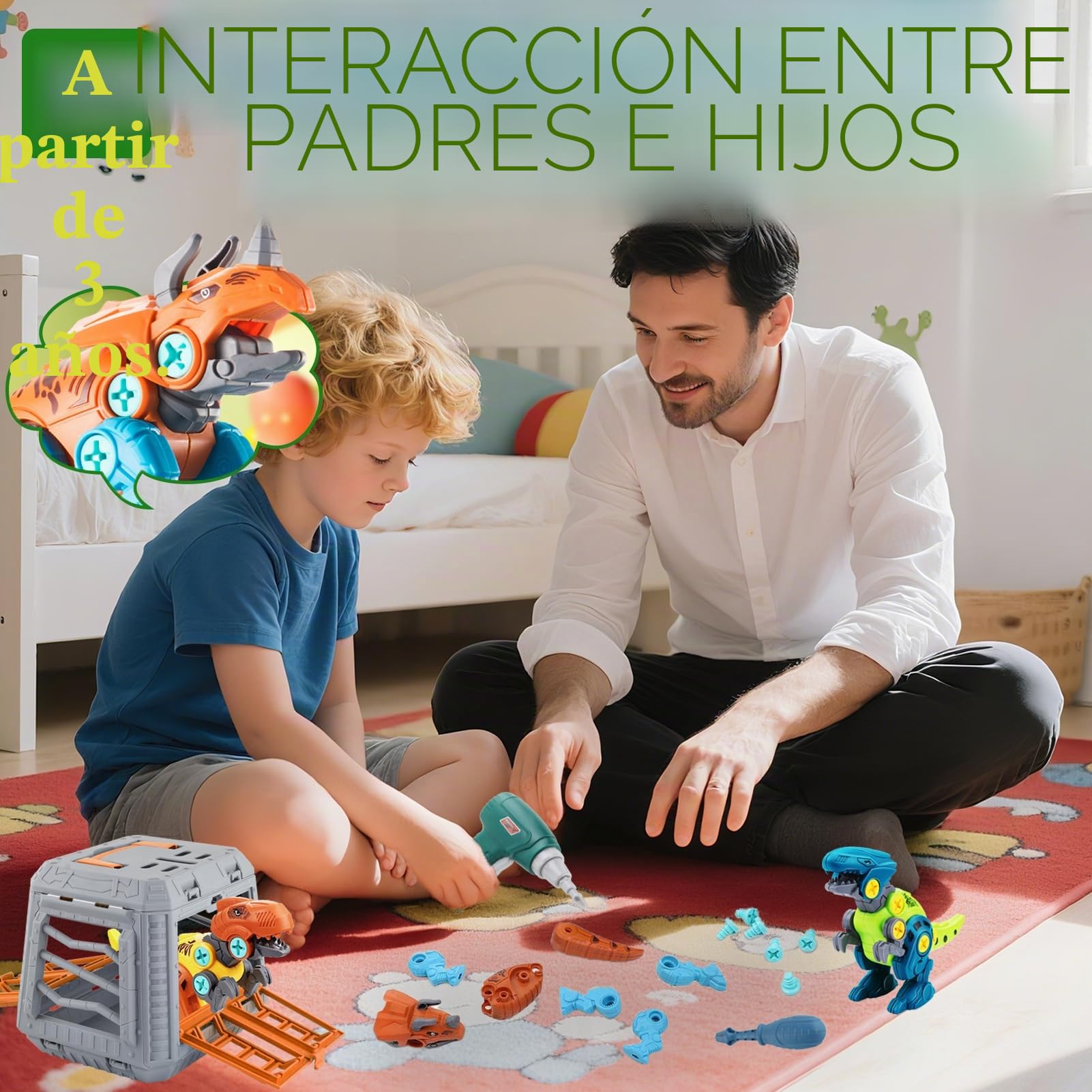 STAY GENT Dinosaurios Juguetes para Niños con Taladro Eléctrico Jaula Caja de Almacenamiento, Dinosaurio Dducativos Stem Construccion Juguete Navidad Cumpleaños Regalos para Niños Niñas 3 4 5 7 Años