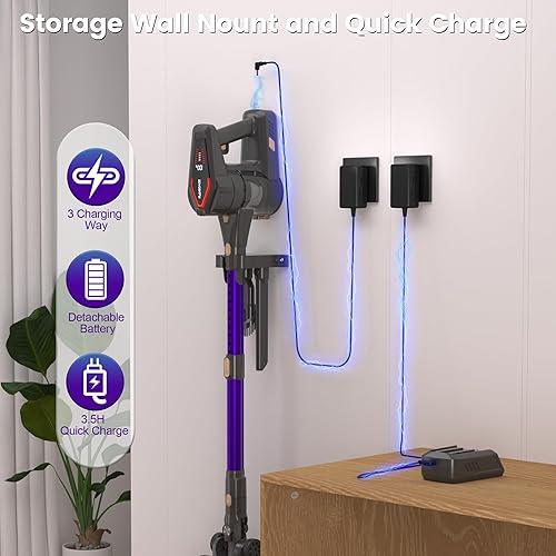 Miniatura 7 de Aspiradora inalámbrica, 450 W45 KPA, aspiradora de mano ligera con pantalla LED, aspiradora recargable para el hogar, madera dura, alfombras, pelo