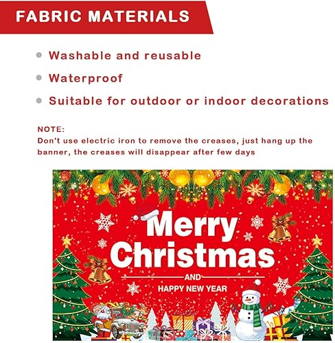 Miniatura 3 de Fondo grande de Feliz Navidad, pancarta de tela para decoración de fiestas de Navidad, 5.9 x 3.6 pies, letrero fotográfico para decoración de
