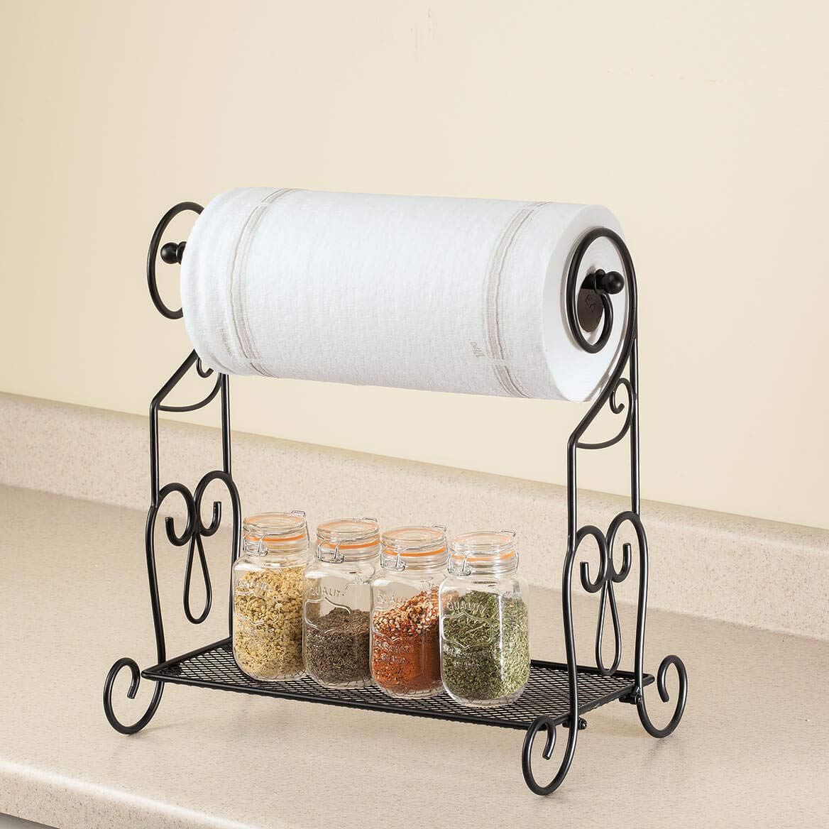 Fox Valley Traders Home Marketplace Kitchen Paper Towel Rack & Organizer Stand, Black