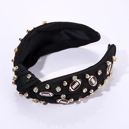 Miniatura 5 de mokkia Diadema de fútbol para mujer, accesorios de fútbol para mamá, con diamantes de imitación de cristal, diadema ancha con nudo superior,