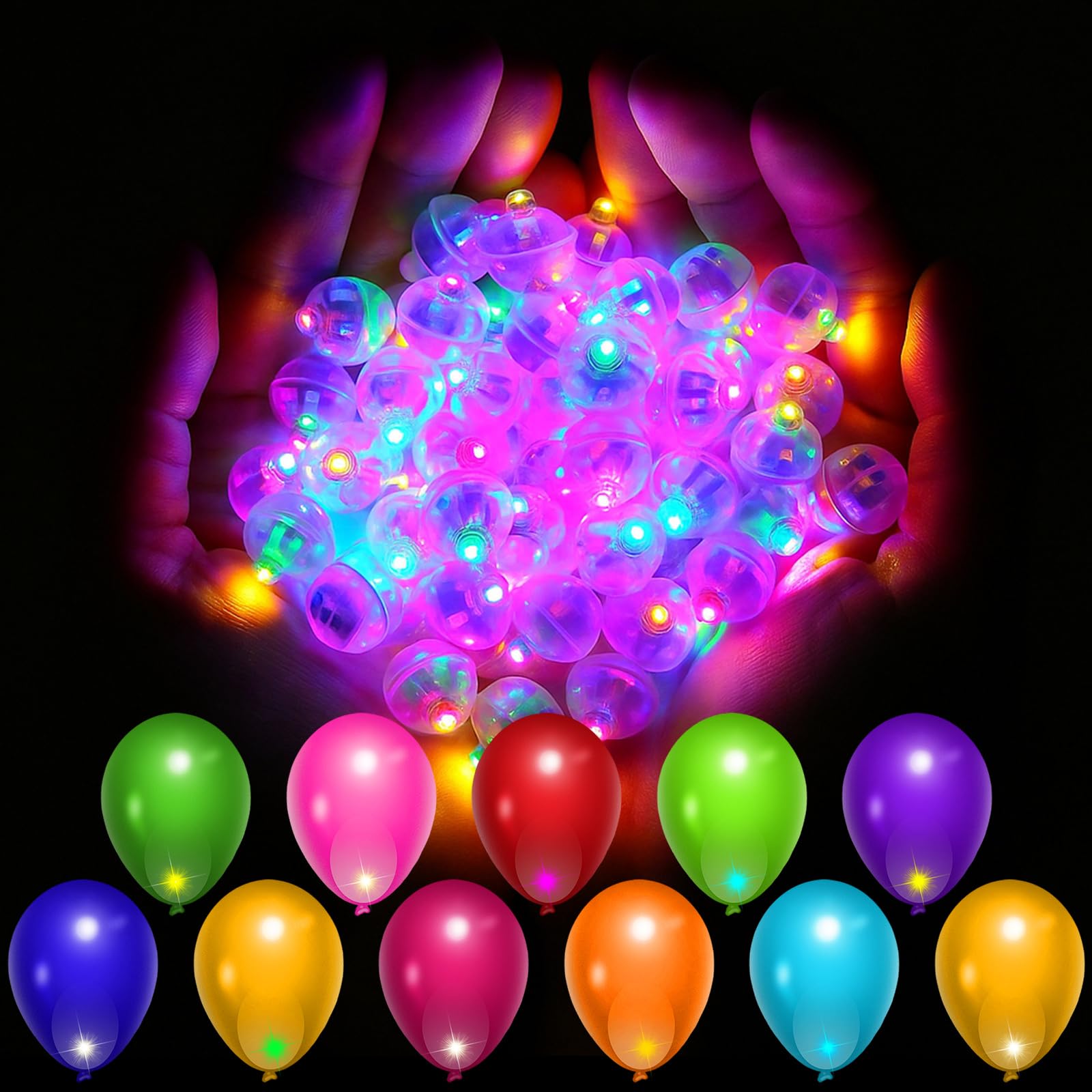 Lot de 120 ballons LED ronds - Mini lumières LED multicolores clignotantes - Pour anniversaire, mariage, fête, Halloween, Noël, carnaval, bar, club