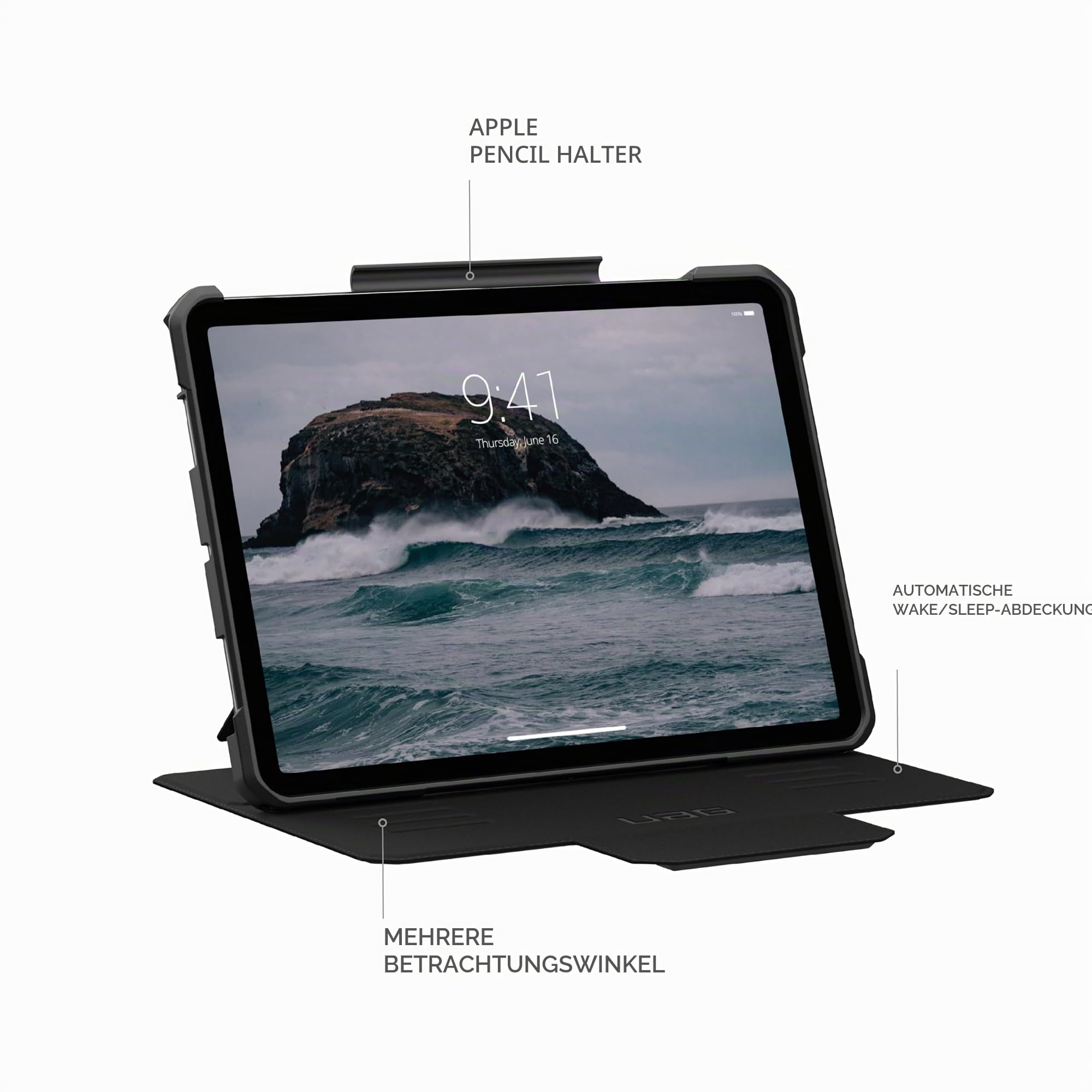 URBAN ARMOR GEAR Metropolis SE Hülle für iPad Air 11/10.9 | Passgenau | Wake/Sleep Funktion | Eckenschutz | Erhöhter Rand | Stift-Halter | Magnetverschluss | Standfunktion
