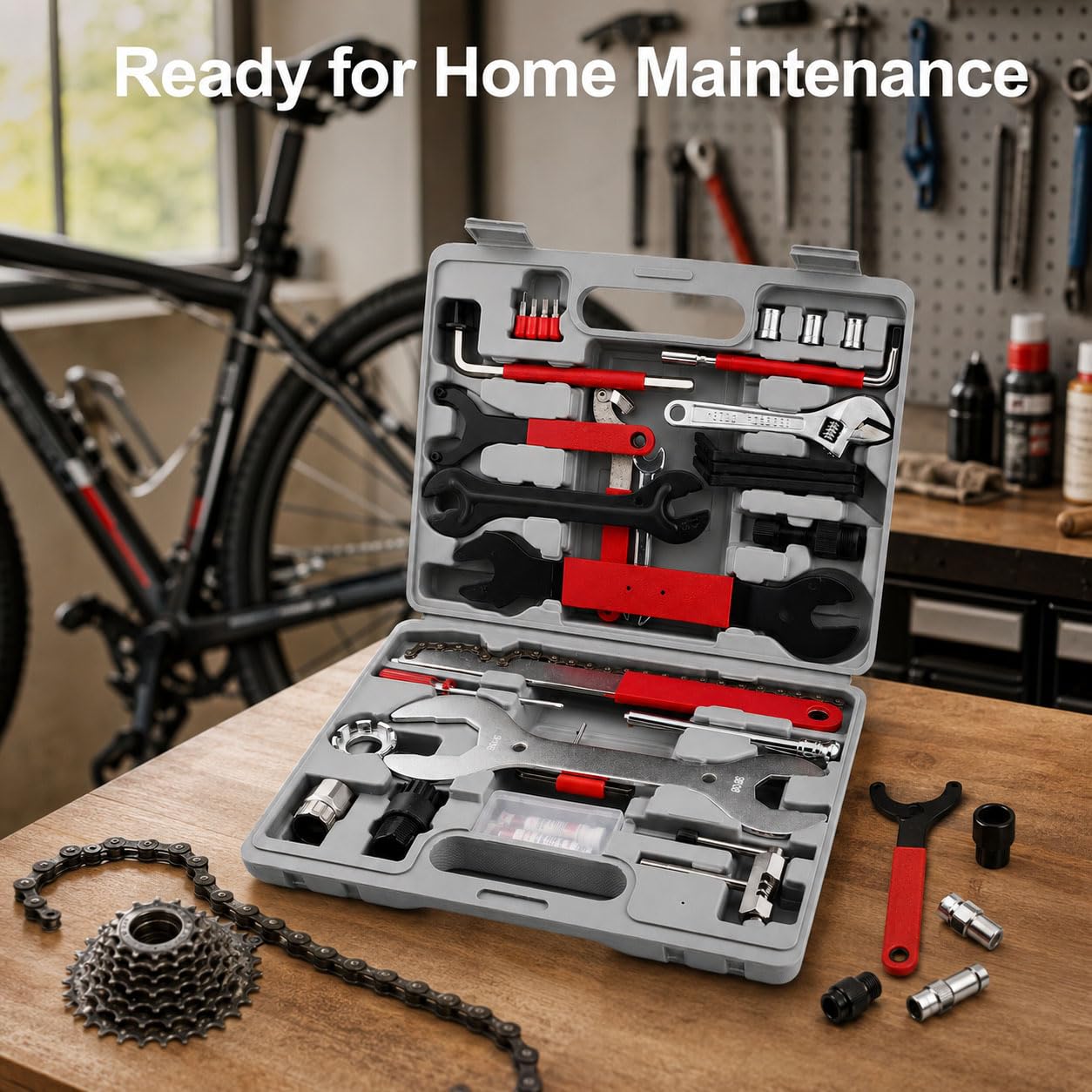 44 Pcs Kit de Réparation Vélo pour 3T | Outils Entretien Vélo | Multifonctionnel Portable Accessoires Route Atelier Maison Cyclisme | Avec Mallette de Rangement