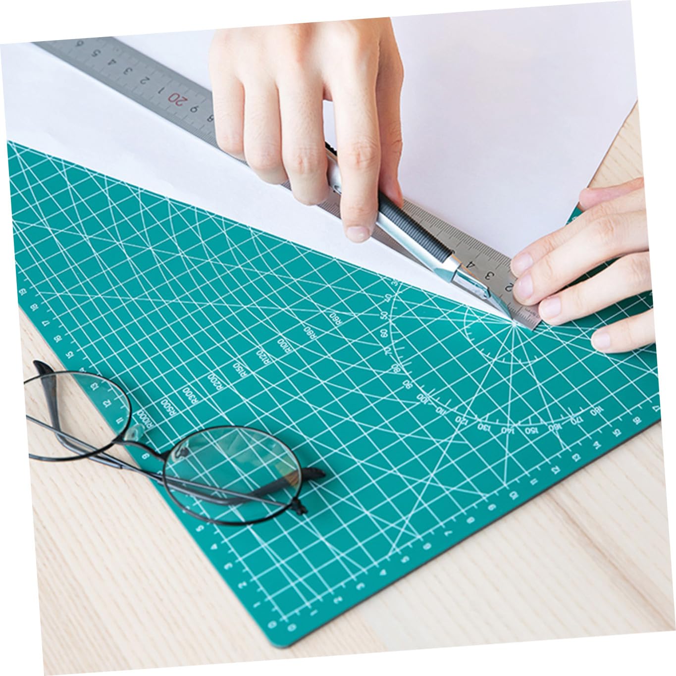 SHINEOFI Selbstheilende Schneidematte als Schnittfeste Nähunterlage mit Skalen Design Professionelle aus Rutschfestem Grünem Pvc für Scrapbooking und Lederarbeiten