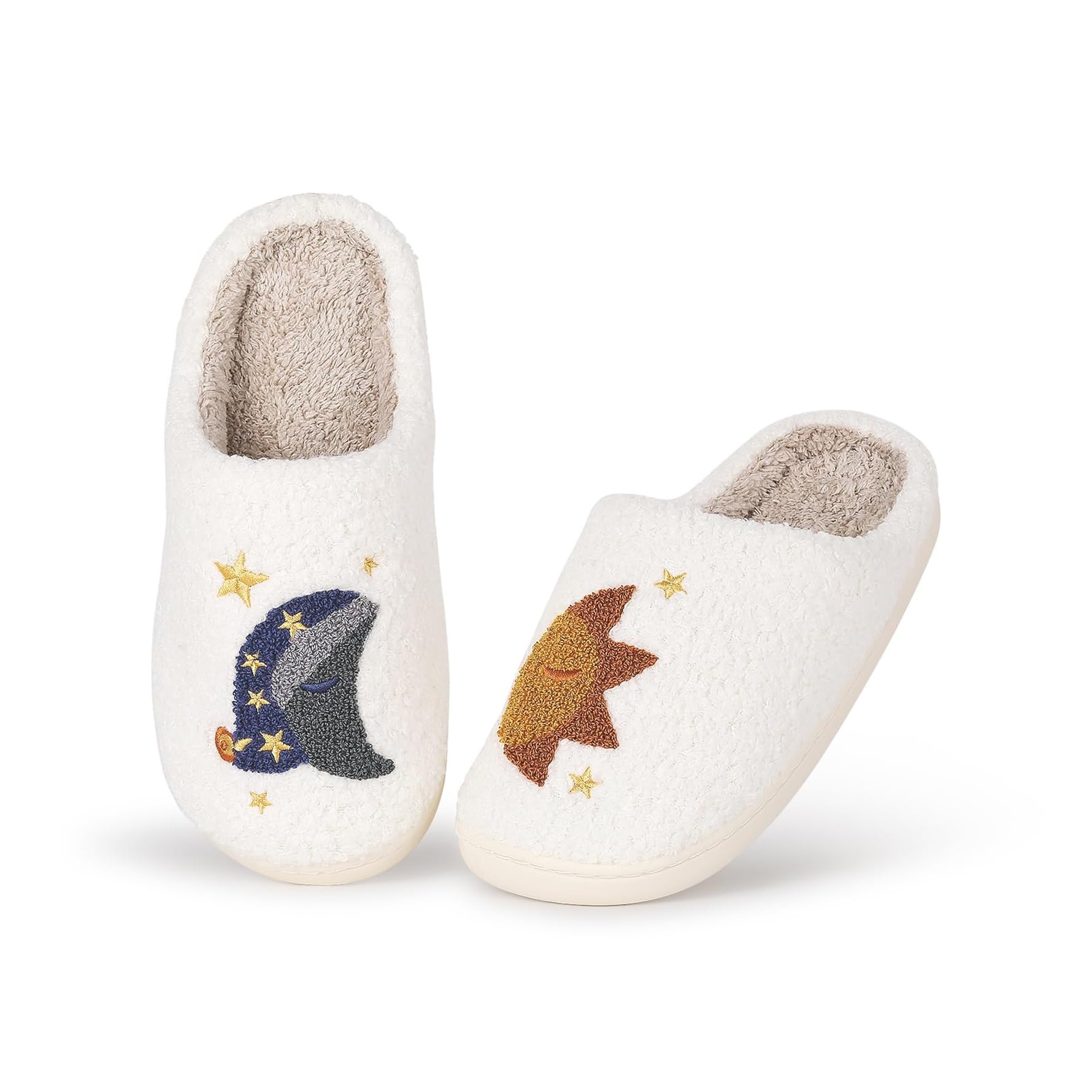 Slippers for Womens Mens Cut Retro Plush Soft Memory Foam House Shoes