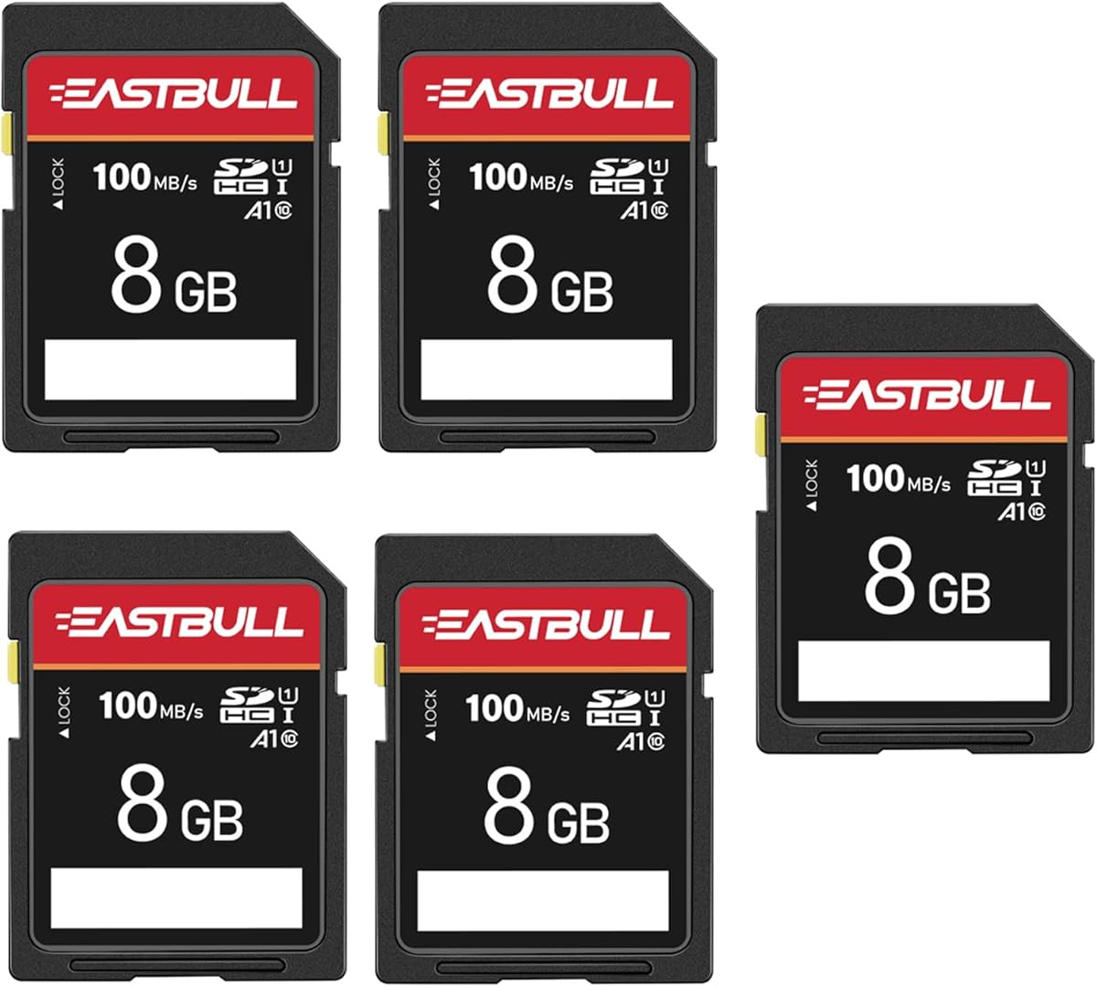 5-Pack of SD Card 8GB EASTBULL Class 10 SD Card U1 V30 High-Speed 100MB/s Read SDHC Memory Card for Camera, Full HD Video, with 5 Mini Cases (8 GB, 5 Pack) : Electronics