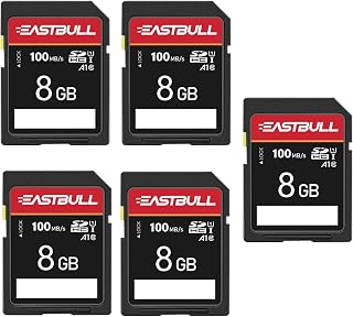 EASTBULL 5-Pack 8GB Class 10 U1 V30 SDHC Cards - 100MB/s High-Speed Read for Cameras, Full HD Video, 5 Mini Cases Included