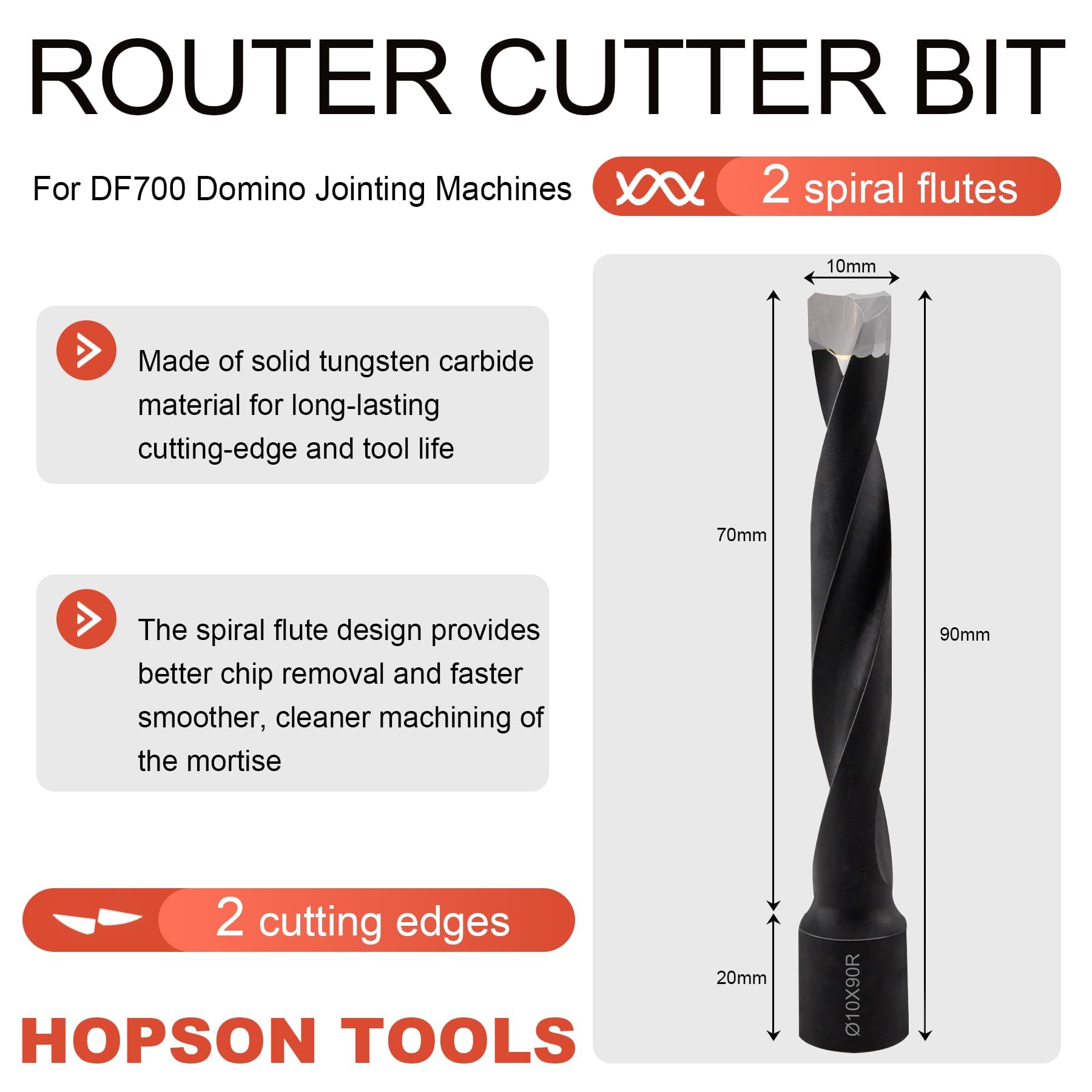 Hopson Tools Solid Carbide Bit for Domino Jointing Machines Cutter by DF700 10mm Diameter Solid Carbide Bit, 1 Piece - Image 2