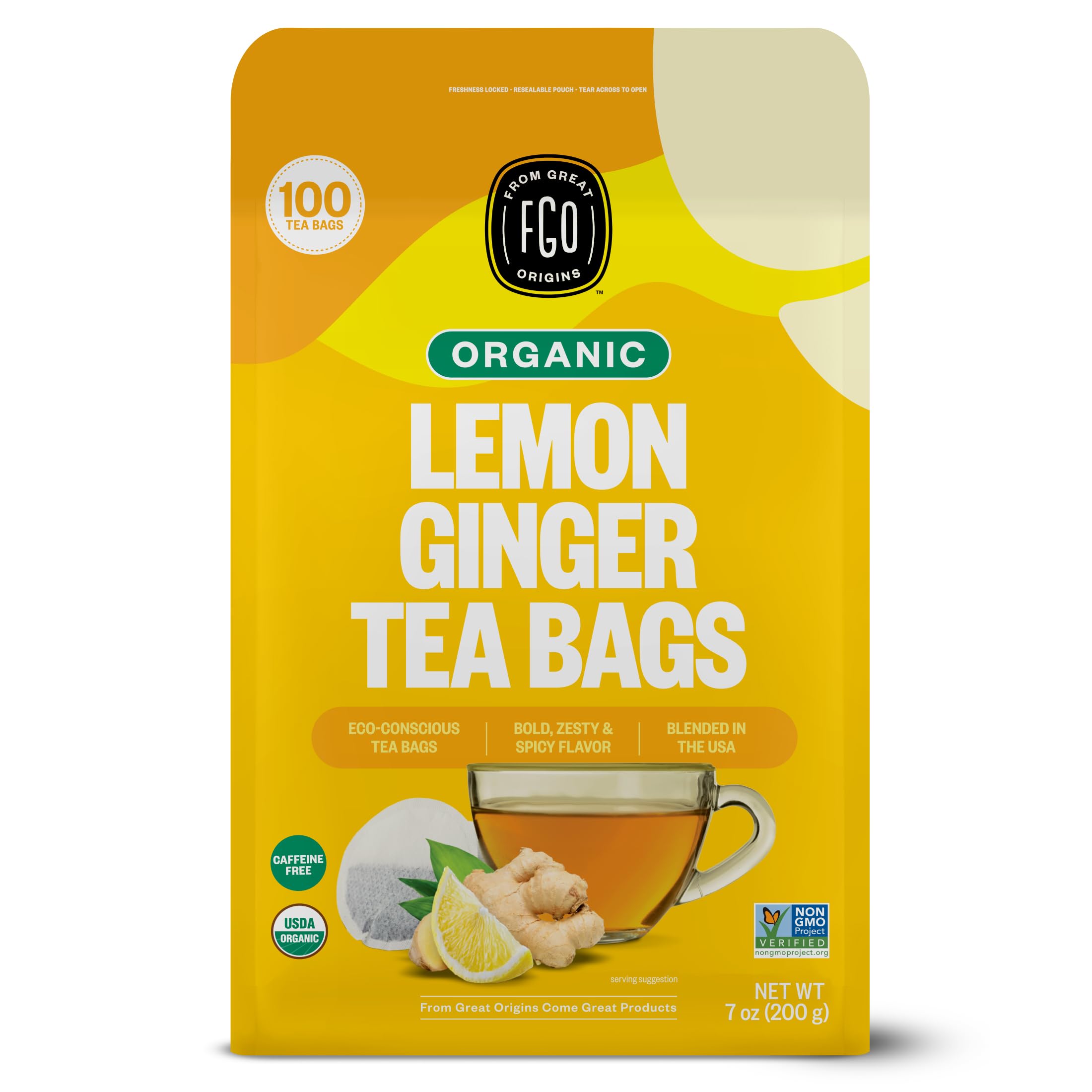 Amazon.com : FGO Organic Lemon Ginger Tea, 100 Count, Eco