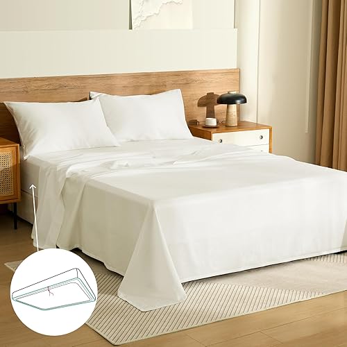 100% Egyptian Long-Staple Cotton Queen Bed Sheet Set with Drawstring and 360Elastic for Tight Fit, 4PCS 1000TC Bedding Sheets Set, Luxury Soft and