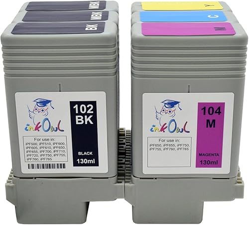 Miniatura 2 de InkOwl Cartucho de tinta de repuesto compatible para impresoras Canon PFI-102104 (4.4 fl oz, 6 unidades) - iPF650, iPF655, iPF750, iPF755, iPF760,