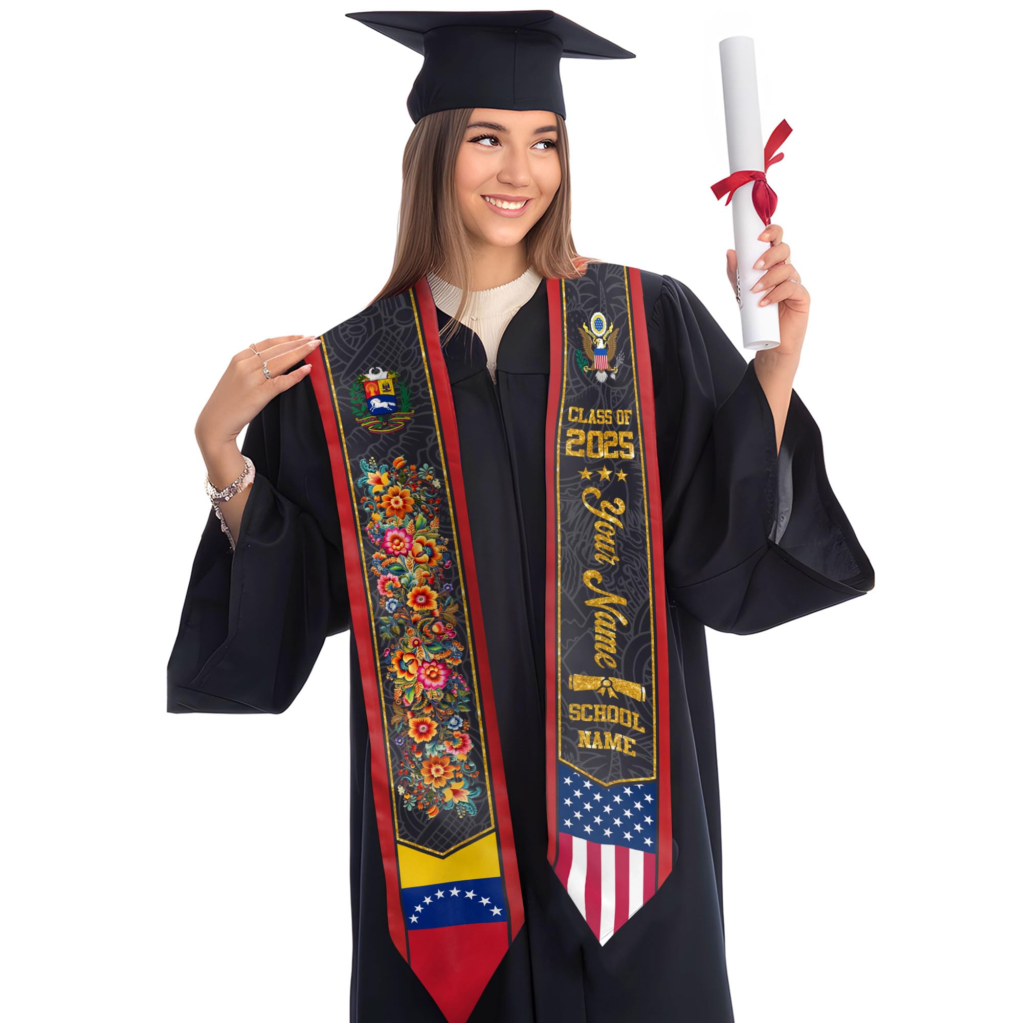 MonkeyVan Custom Venezuelan Flag Graduation Stole 2025 Venezuela Graduation Sash Venezuelan Flag Graduation Sash Class Of 2025 Vnzl 14