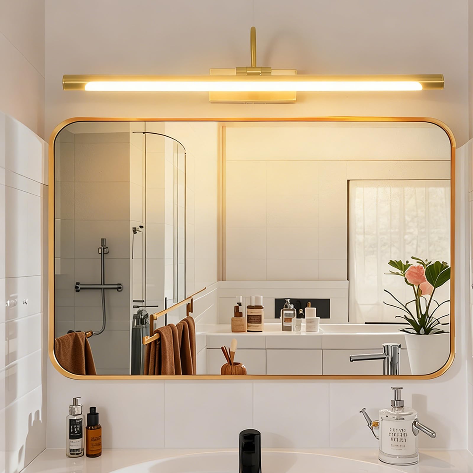 Apliques de pared LED 60cm de metal bronce y acrílico con luz cálida para el espejo del baño 8