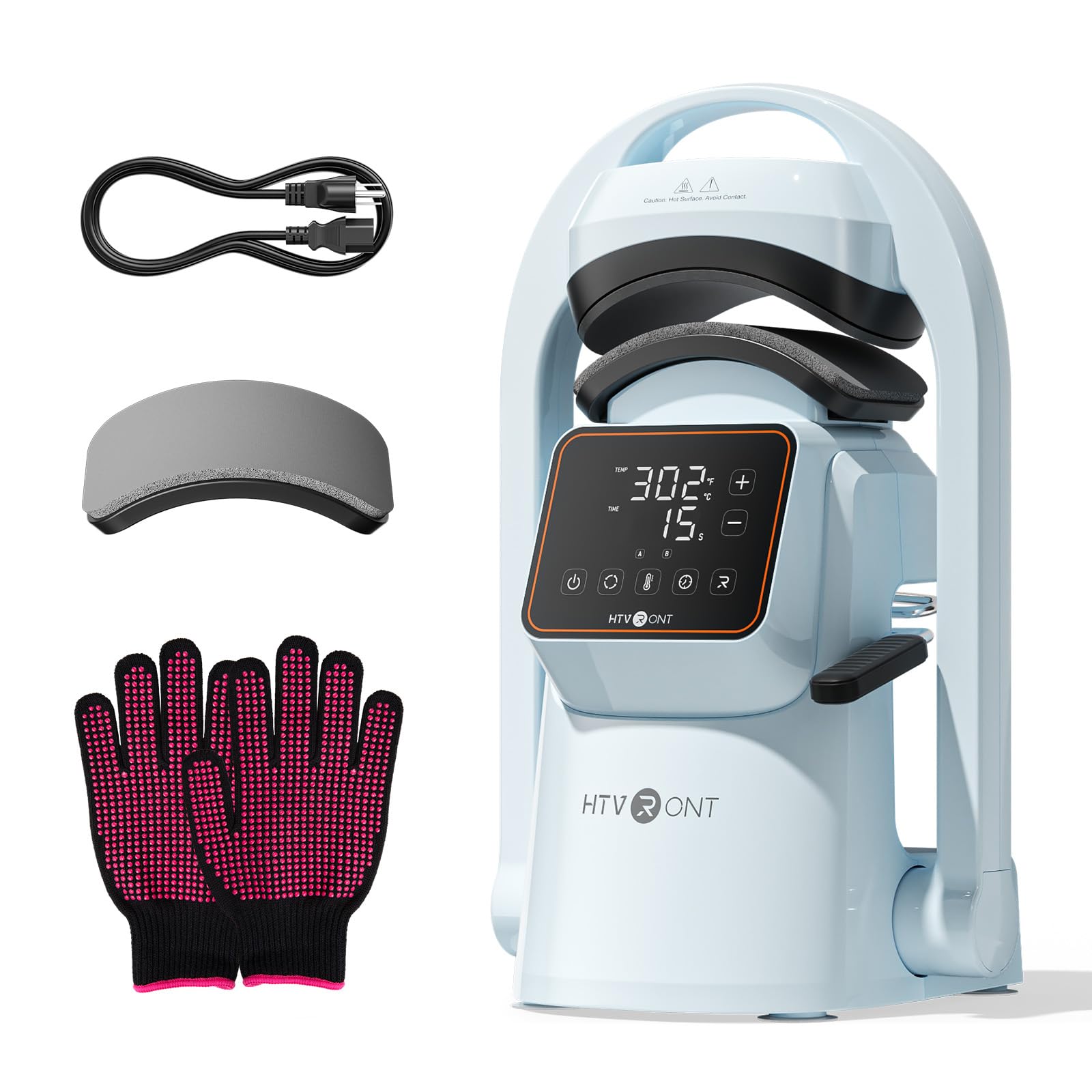 htvront auto hat press machine - hat heat press machine with precise temp&timer control, hat heat press machine for caps with 2 platens, compatible with dtf film, embroidery, sublimation (blue)