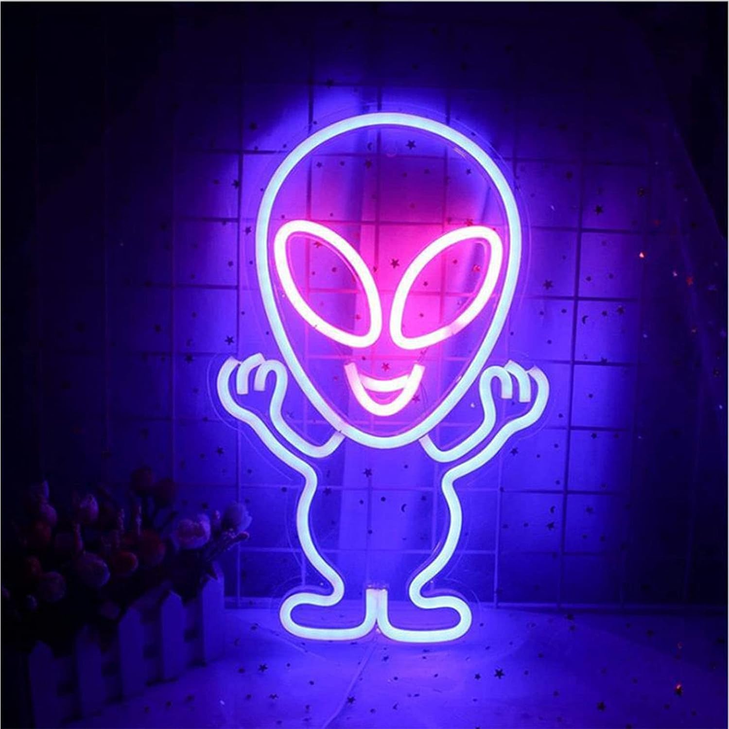 Neon LED Znak świetlny Akrylowy Neon, obcy kształt Neony Wiszące Miękkie Lampki Nocne do Pokoju Dziecięcego Sypialnia Mieszkanie Bar Ślubne Dekoracje Świąteczne