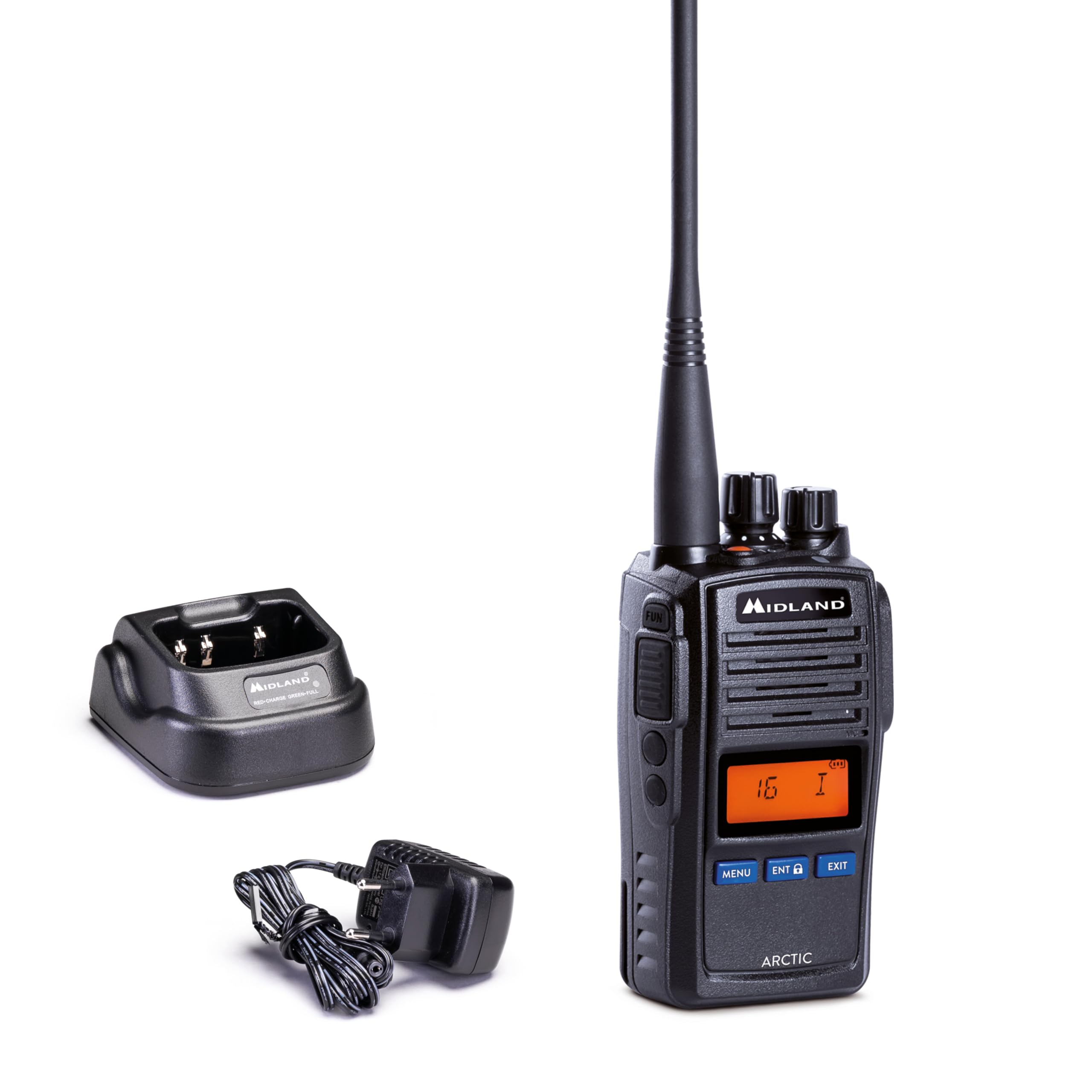 Midland Arctic VHF Marine Band Radio Transceptor de Mano con Triple función de Reloj