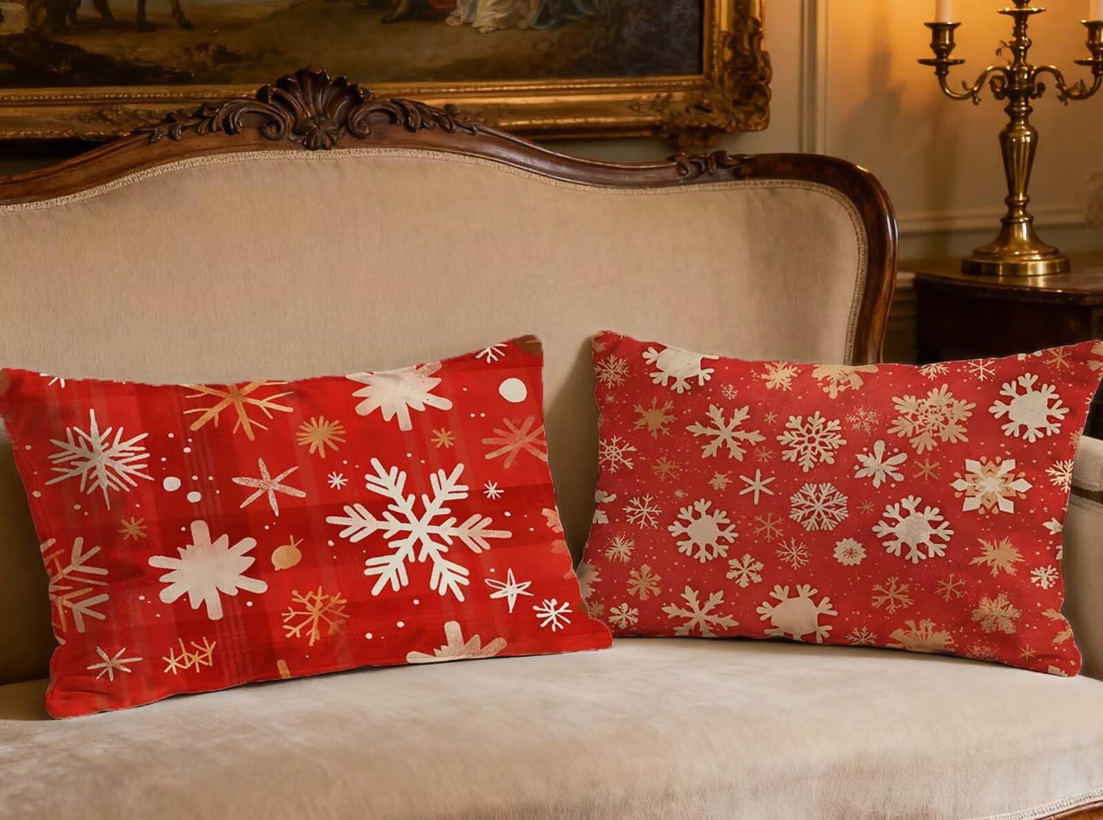 Taie oreiller 80x100 de Noel rectangulaire et housse de coussin rouge velours lot de 2