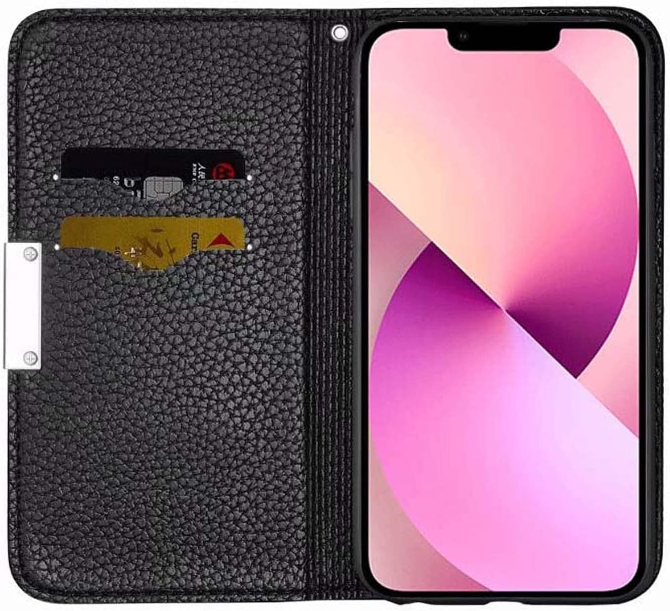 COOVS Lychee Pattern Flip Phone Case, for Apple iPhone 13 Pro (2021) 6.1 Inch Leather Shockproof Magnetic Folio Cover [Card Holder] [Kickstand] (Color : Pink)