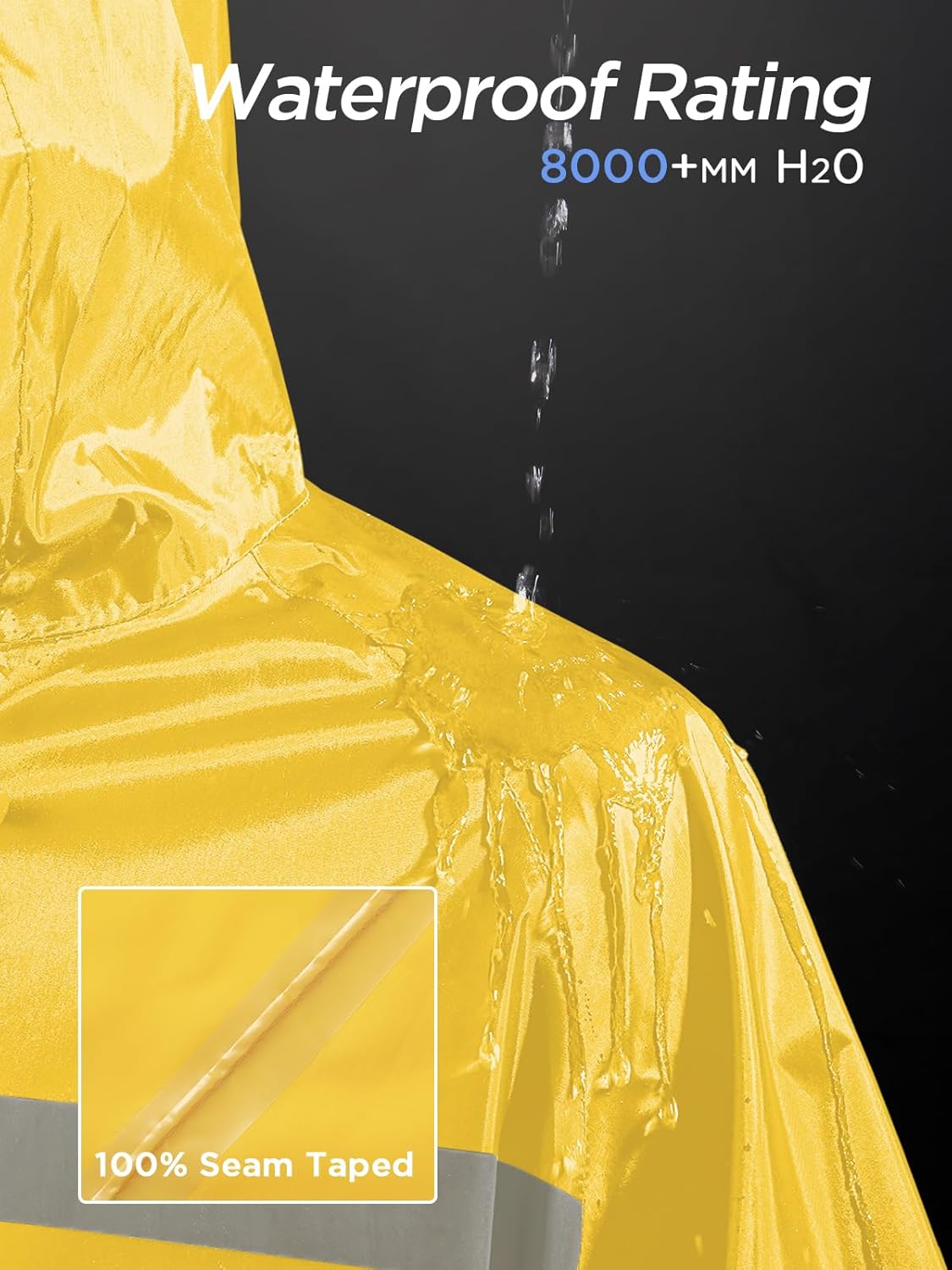 Mens Long Safety Rain Coats with Air Vents Reflective Stripes Waterproof Packable Work Rain Jacket with Hood Lightweight Emergency Raincoat Ponchos (Yellow,Medium) - Image 4