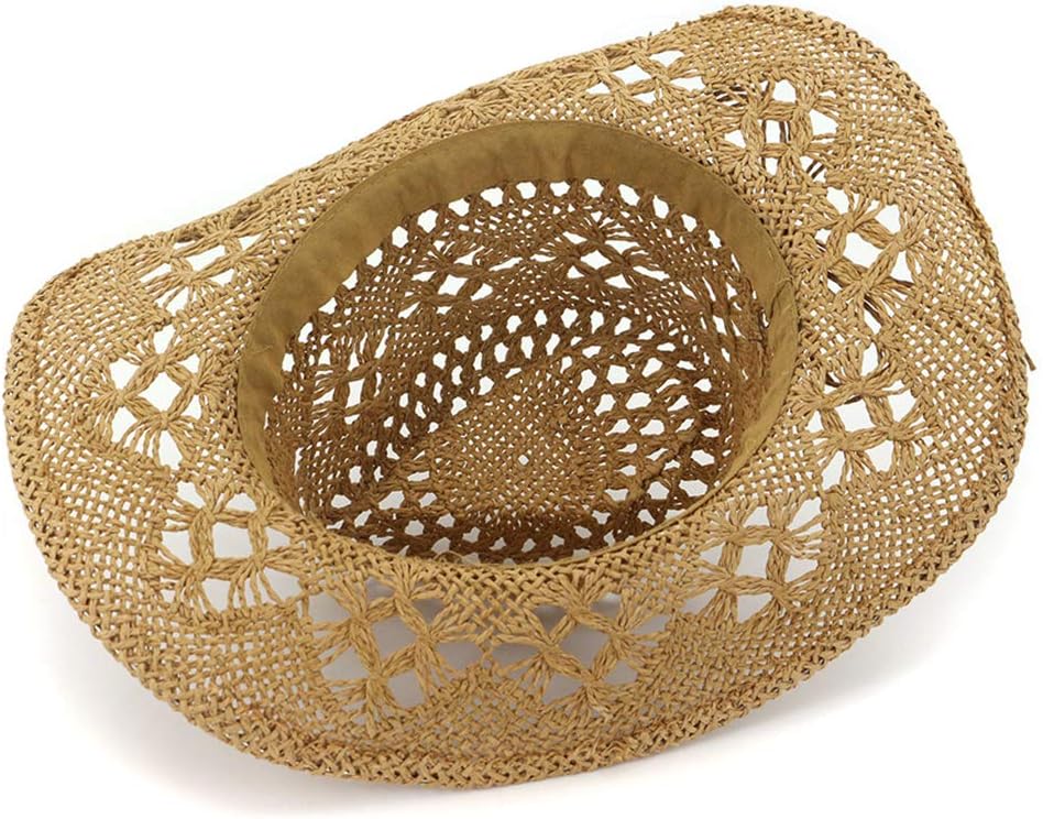 Ruluti Unisex Summer Outdoor Hollow Western Cowboy Hats Hand Woven Straw Hat Breathable Beach Jazz Cap Hats Black 57cm : Clothing, Shoes & Jewelry