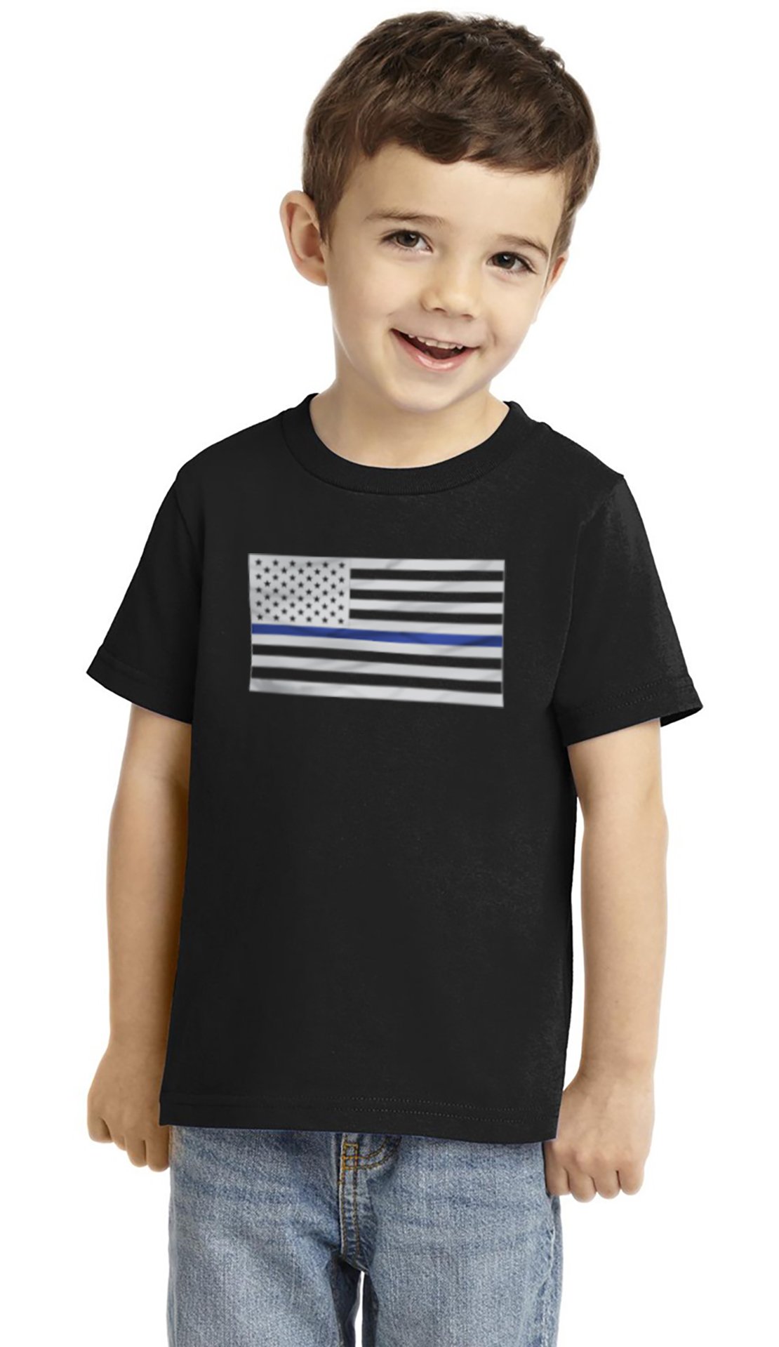 Toddler Thin Blue Line Flag T-Shirt - Police (2T, Black)