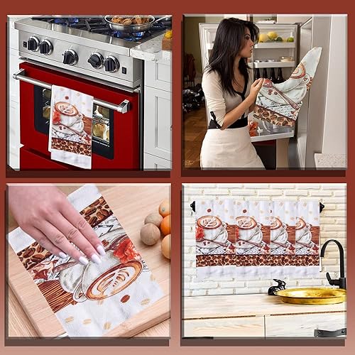 Miniatura 3 de Lobyn Value Packs Paquete de 4 paños de cocina absorbentes y ligeros de 15 x 25 pulgadas, algodón de poliéster (decoración de café)