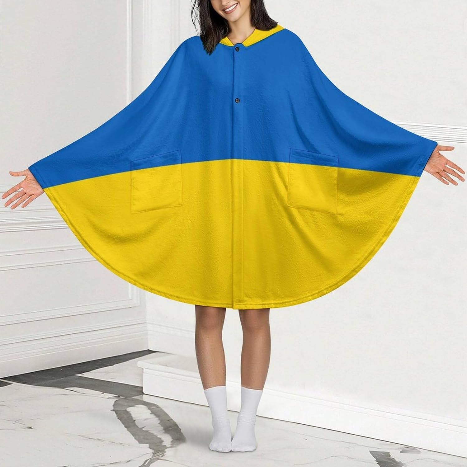 Flag of Ukraine Wearable Blanket with Hooded Flannel Blankets Cape with Pocket