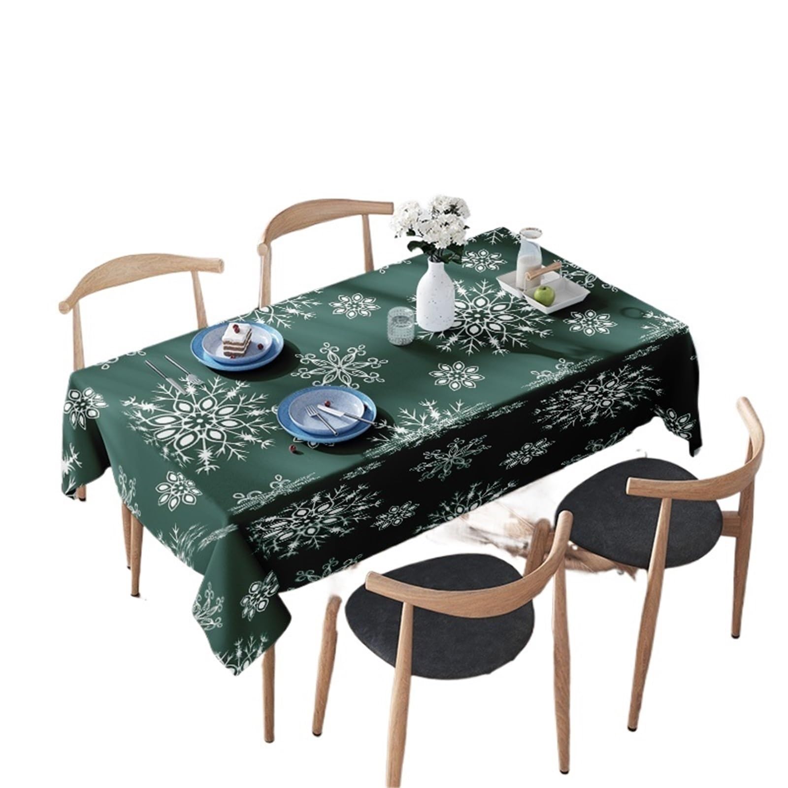 LYXYGMV Home Decoration Snowflake Print Tablecloth For Dining Room Or Kitchen Decor Green for Dining Room(100X140CM)