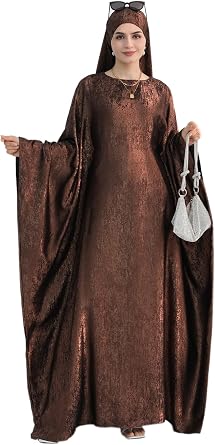 Womens Dubai Modest Fashion Robe Shiny Batwing Sleeve Abaya Islamic Inner Belted Dress