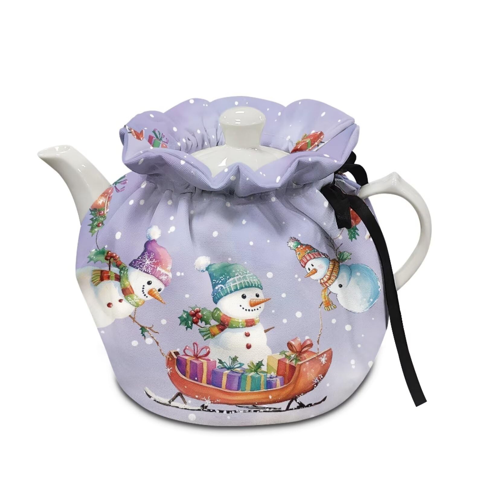 Generic Purple Snowman Tea Pot Cover - Insulated Durable Teapot Pouch - Drawstring Teacup Covers - Drop-Proof Shock-Proof - Kitchen Home Dining