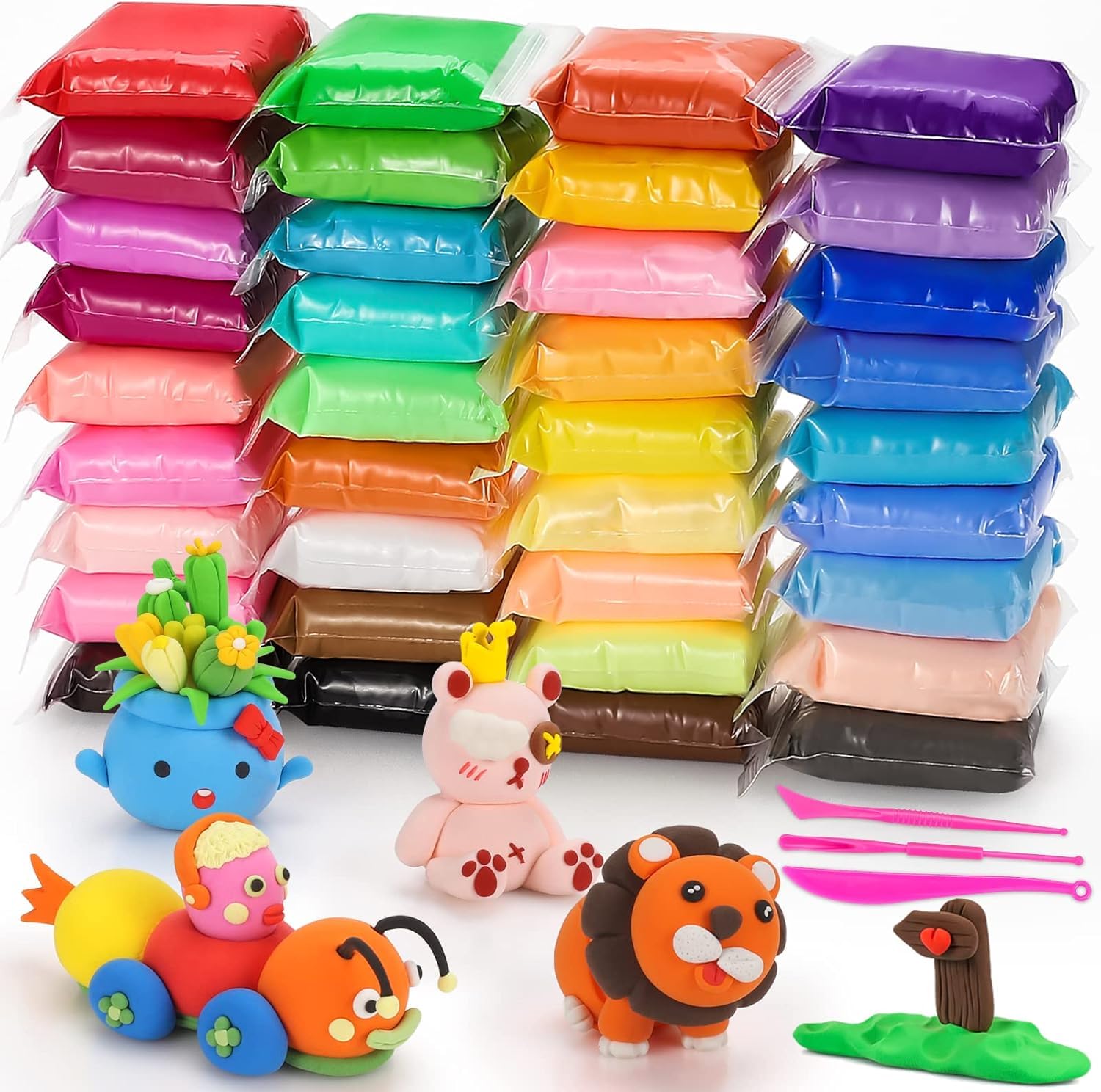 AS TOYSAir Dry Colorful Clay Pack of 36 PCS with Modelling Tools | Each Set with 3 Colors | Soft Non-Toxic DIY Modeling Clay for Kids Art, Craft & Creative Play