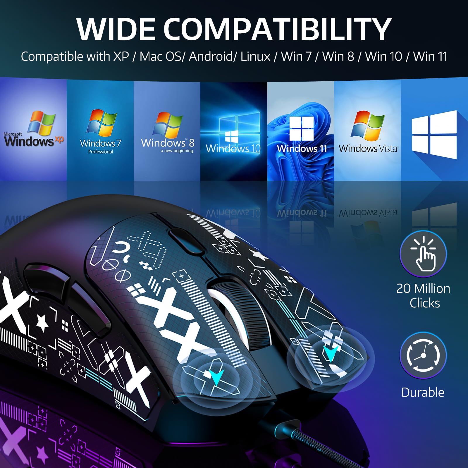 MAMBASNAKE x Attack Shark R1 Mouse da gioco wireless leggero a tre modalità da 59 g con adesivi antiscivolo, connettività 2,4 GHz/BT/cablata, 6 DPI regolabili fino a 18000, PAW3311-Nero