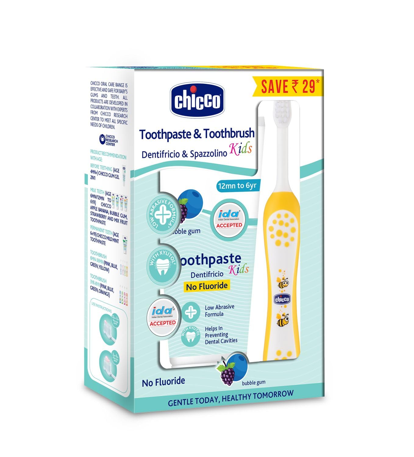 Chicco Toothpaste Bubble Gum + Chicco Brush Yellow 6-36M-picture-23