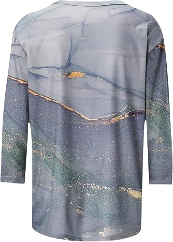 Miniatura 4 de Camisas de manga 34 para mujer, blusas casuales de verano 2025, cuello redondo, estampado floral, lindas, blusas holgadas