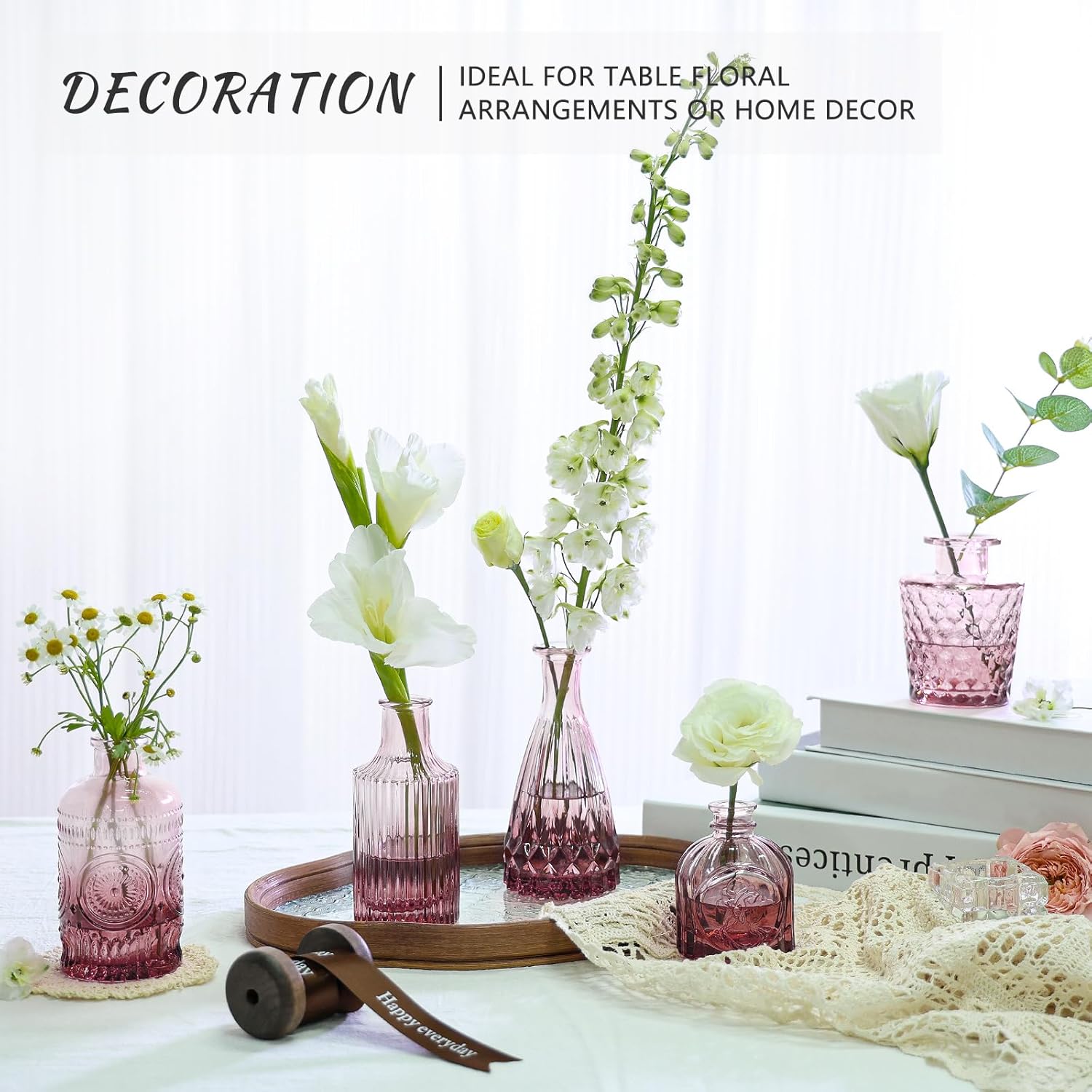 12pcs Glass Bud Vase Set, Small Purple Flower Vases for Centerpieces in Bulk, Mini Vintage Vase for Wedding, Home,Table Decoration - Image 4