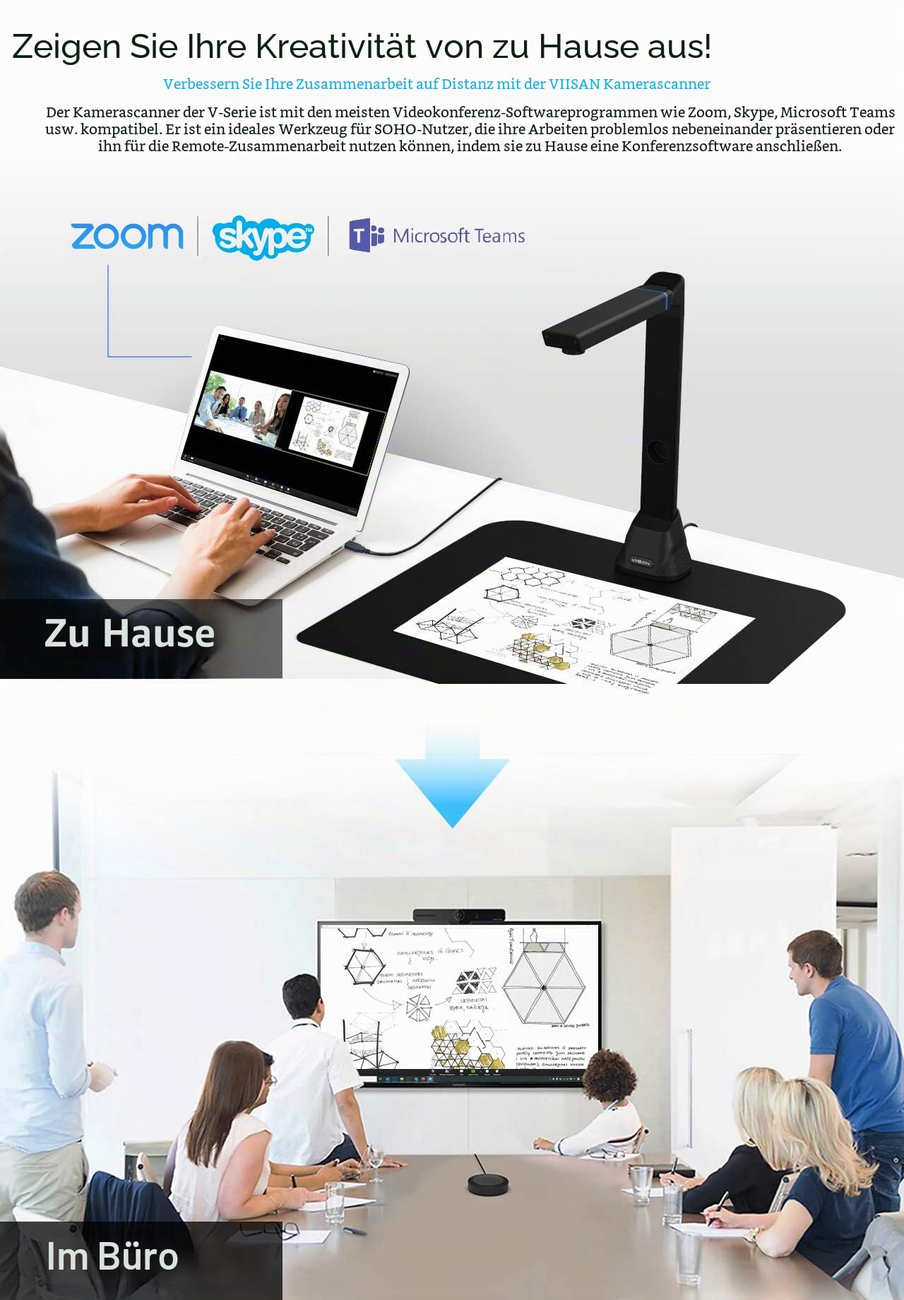 Viisan VK16 Dokumenten-und Buchscanner digitalisiert A3-Vorlage blitzschnell. 16MP Sensor. Buch-Doppelseiten Glätten & Aufteilen. Auto-Scannen. Texterkennung. Visualizer. Tragbar. Windows & Mac
