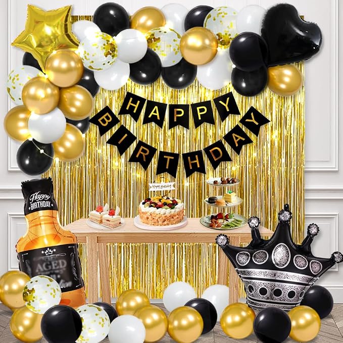 Amazon.com: MSMANCY Black and Gold Birthday Decorations with Happy ...