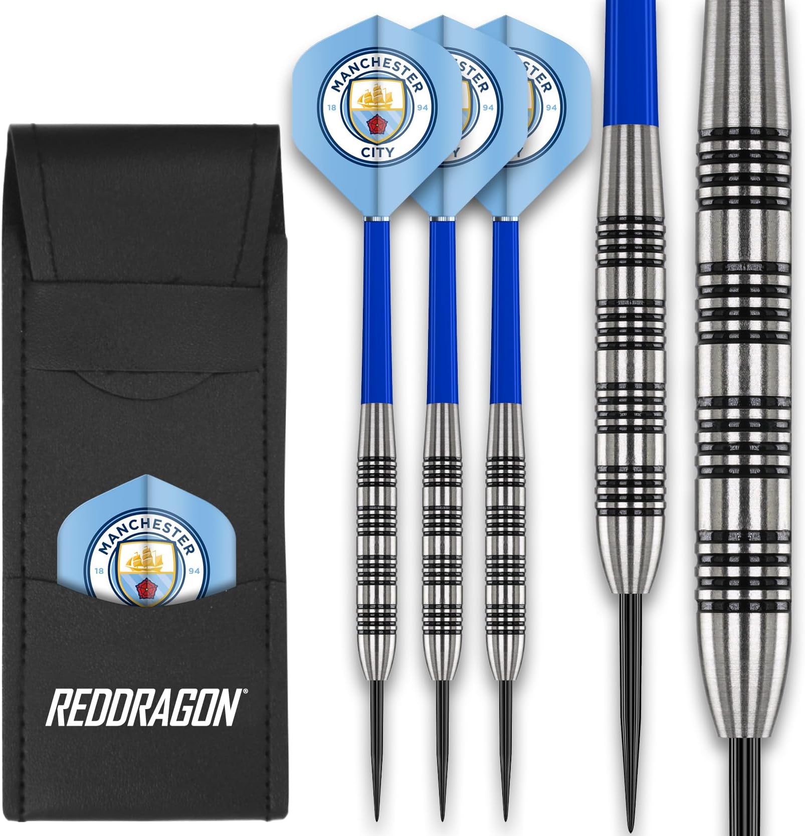 โ FOCO Officially Licensed Football Club Flights with 80% Tungsten 24g Red Dragon Darts set - including Dart Shafts & Dart Bar Wallet - Professional Darts Accessories